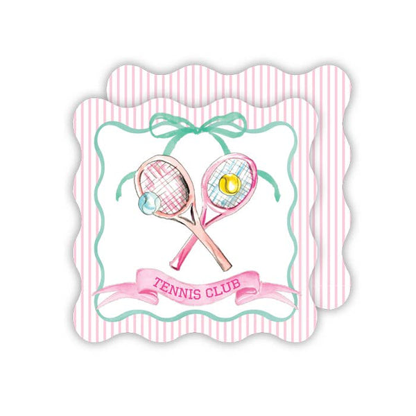 Tennis Club Banner Pink & Teal Tennis Raquets DieCut Coaster