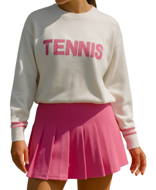 Tennis Sweater - Pink Embroidery