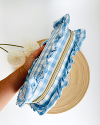 Gingham Ruffle Pouch Coquette | Cute Make-up or Pencil Bag