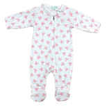 Baby girl zipper footie Pink bows print 100% Pima Cotton