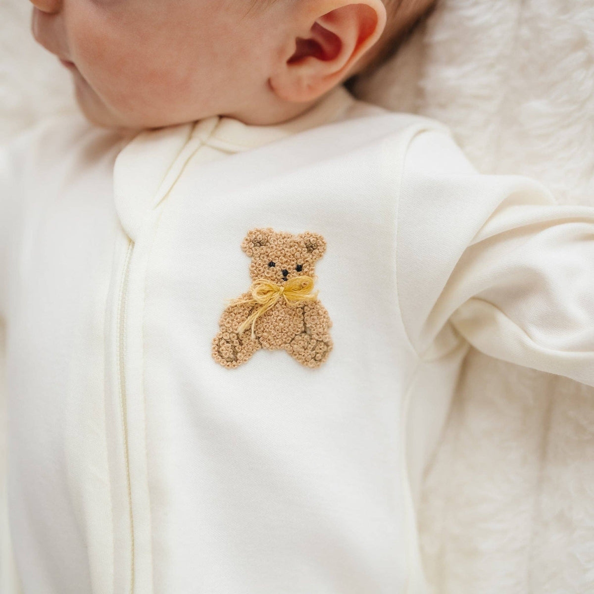 Bear Hugs Zip Footie - Ivory