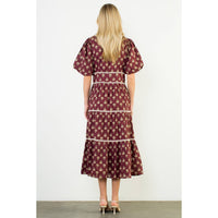 Puff Sleeve Tiered Print Dress