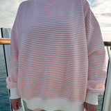 Light Pink and White Big Striped Mockneck Sweatshirt