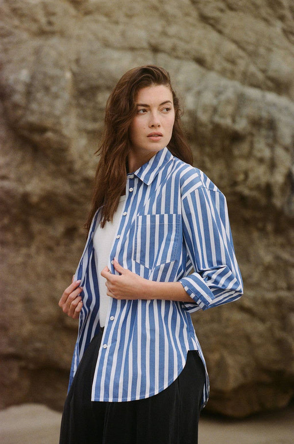 Cotton Striped Button Down Shirt Top