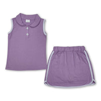 Pink sleeveless polo shirt skirt cotton kids girls clothing set