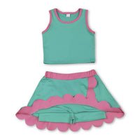 Sleeveless mint pink scallop kids girls active wear set