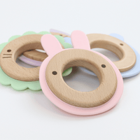 Animal Teether Wooden + Silicone (bunny, pink)