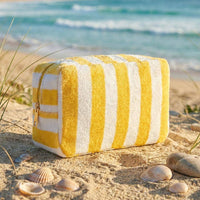 Striped Terry Cloth Cosmetic Pouch Bag