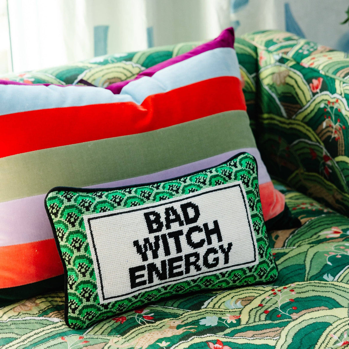 Bad Witch Energy Needlepoint Halloween Pillow