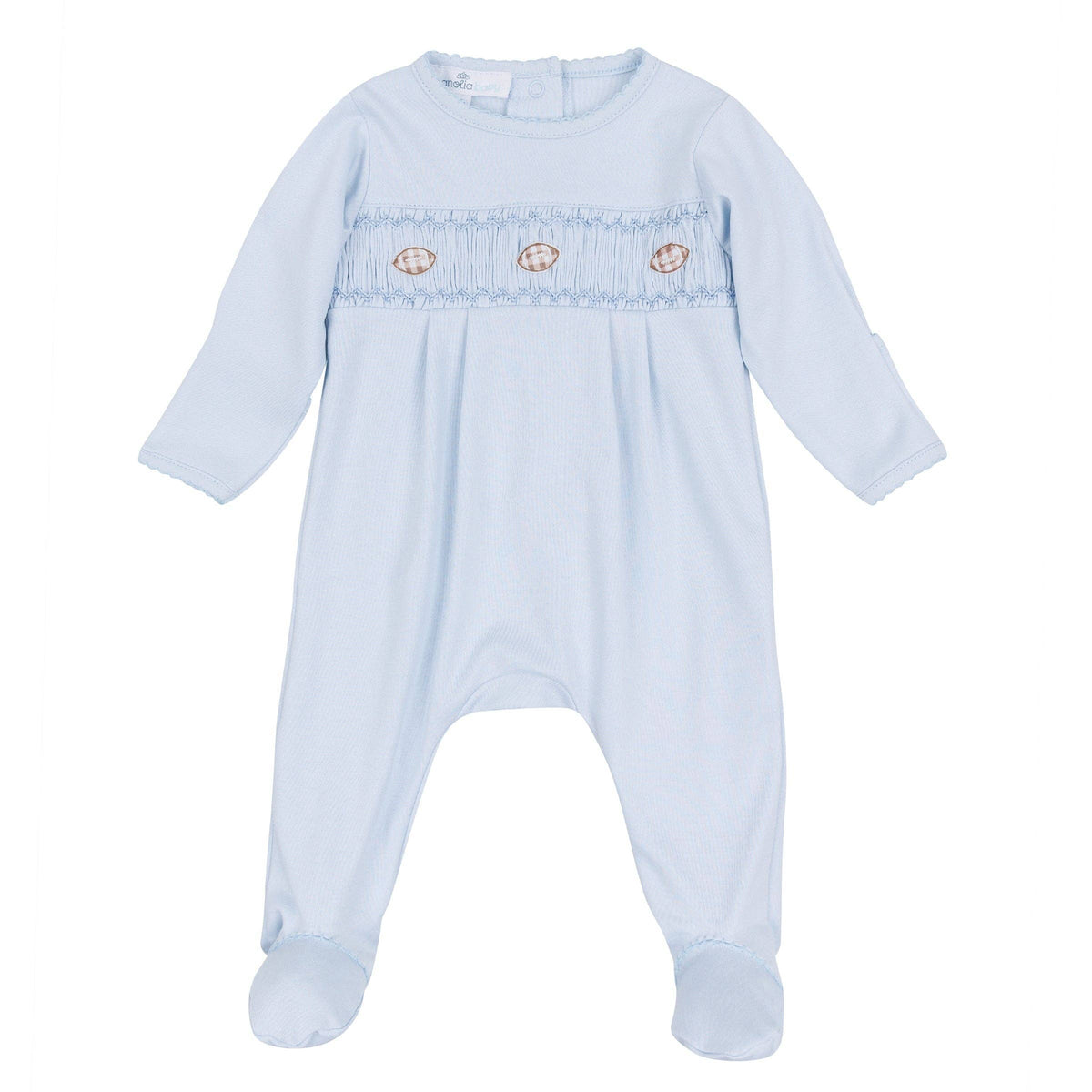 Tiny Tailgater Smocked Footie - Light Blue