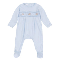 Tiny Tailgater Smocked Footie - Light Blue
