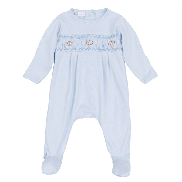 Tiny Tailgater Smocked Footie - Light Blue
