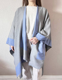 Blue-grey knit front Poncho Cape Cardigan