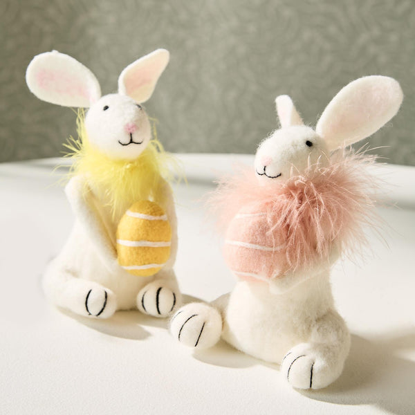Easter Bunny with Egg and Feather Boa Accent Hand-Crafted Decor