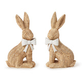 Set of 2 Wicker Weave Pattern Easter Bunnies with Bow