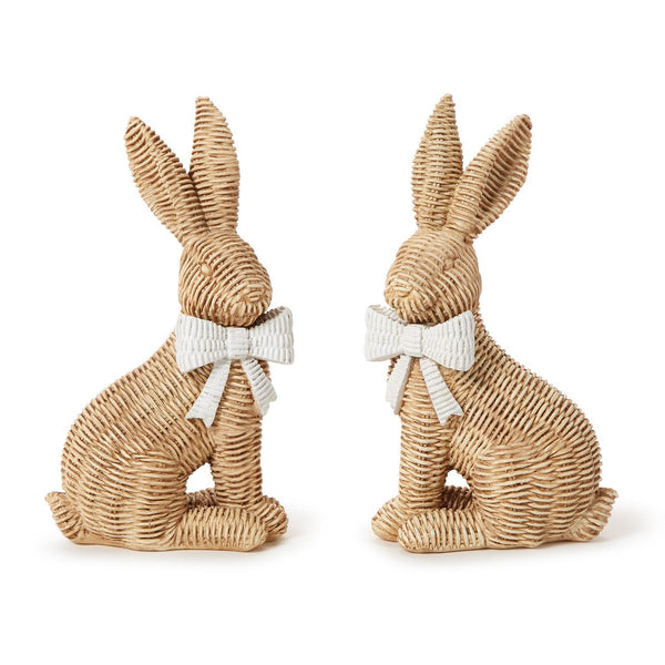 Set of 2 Wicker Weave Pattern Easter Bunnies with Bow