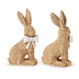 Set of 2 Wicker Weave Pattern Easter Bunnies with Bow