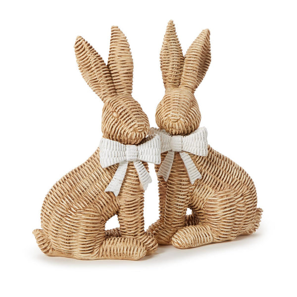 Set of 2 Wicker Weave Pattern Easter Bunnies with Bow