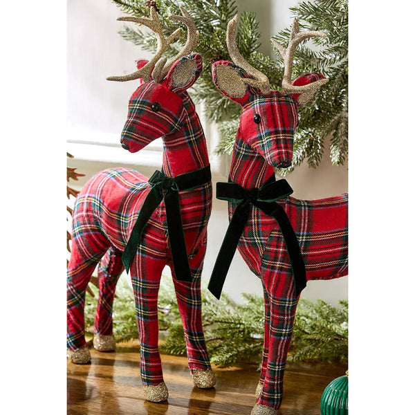 Set of 2 Holiday Tartan Deer