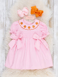 Pumpkin Darling Embroidered 100% Cotton Smocked Dress