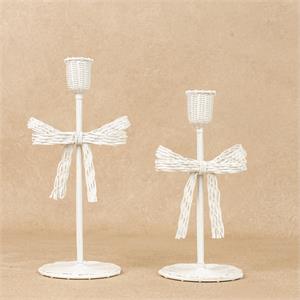Taper Holder - Woven Metal Bow, Cream (Set of 2)