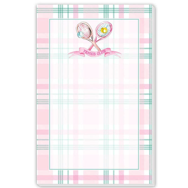 Pink & Teal Plaid Border Crossed Tennis Raquet Large Notepad
