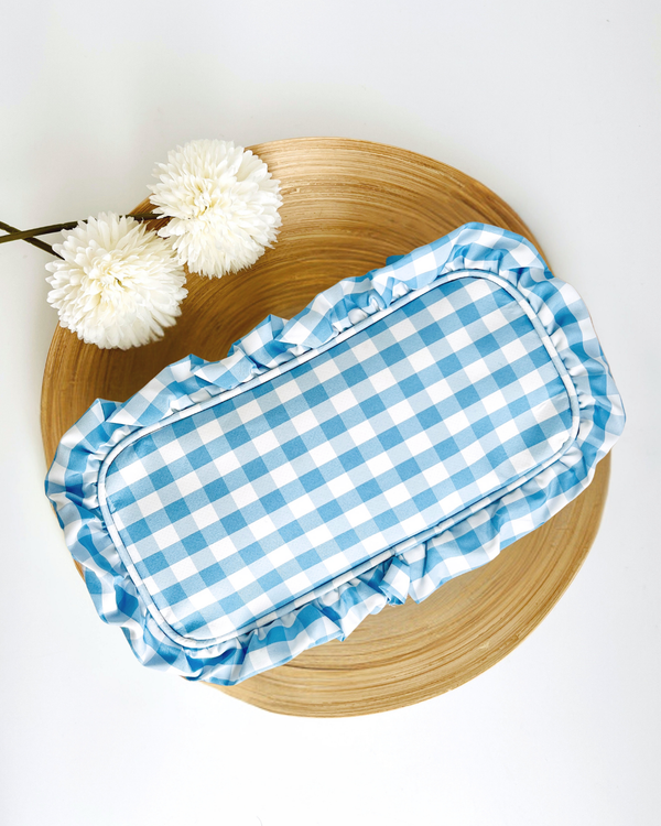 Gingham Ruffle Pouch Coquette | Cute Make-up or Pencil Bag