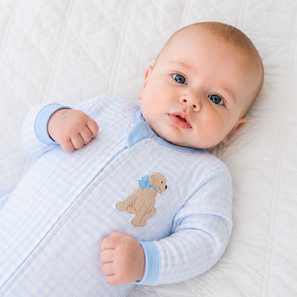 Puppy Playtime Applique Zip Footie - Light Blue