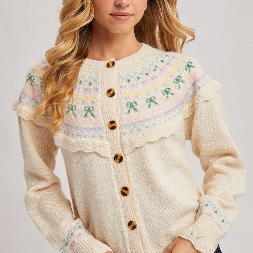 Fair Isle Knit Cardigan Sweater
