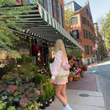 Light Pink and White Big Striped Mockneck Sweatshirt