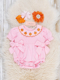 Pumpkin Darling Embroidered 100% Cotton Smocked Romper