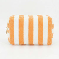 Striped Terry Cloth Cosmetic Pouch Bag