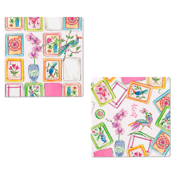 Mahjong Pink Ceramic Coasters- set of 4