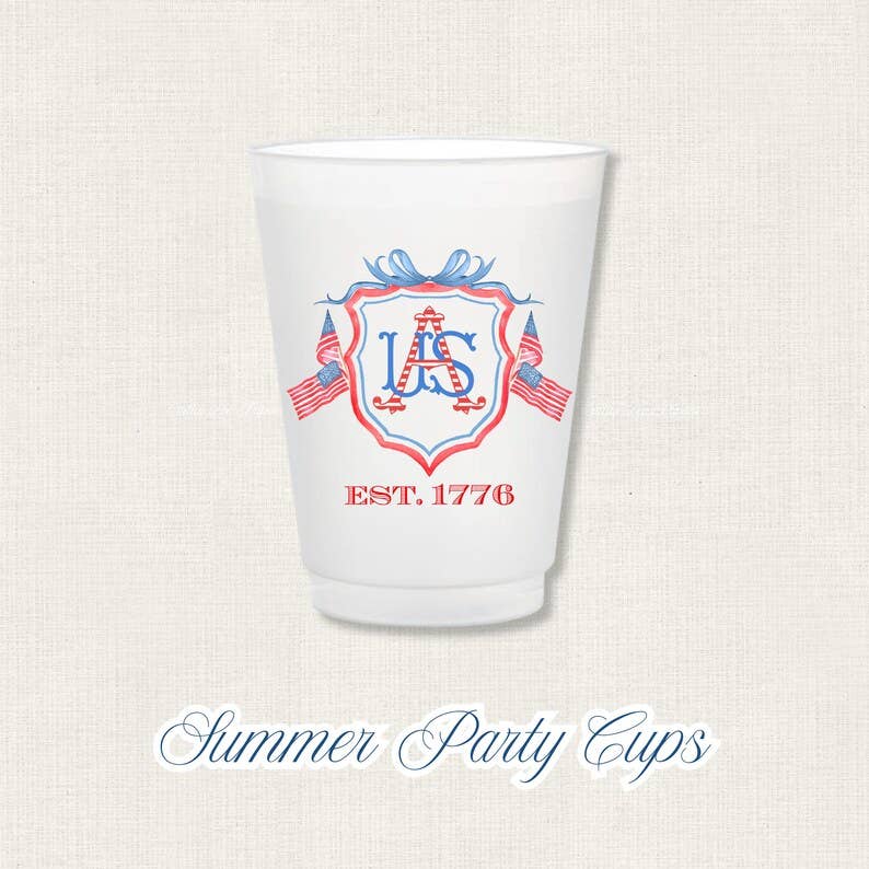 Summer Patriotic Frost Flex Cups, Set of 8 16 oz Frosted Party Cups, Watercolor Fourth of July Party Cups, Memorial Day Party Drinkware