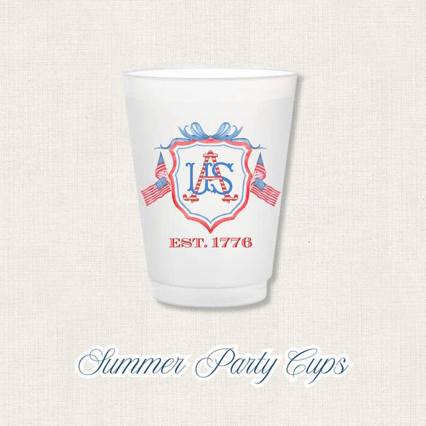 Summer Patriotic Frost Flex Cups, Set of 8 16 oz Frosted Party Cups, Watercolor Fourth of July Party Cups, Memorial Day Party Drinkware