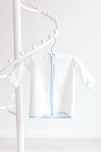 Baby Bathrobe – White with Blue Dots