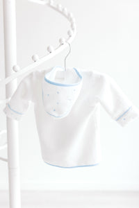 Baby Bathrobe – White with Blue Dots
