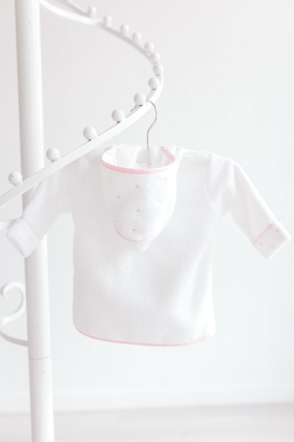 Baby Bathrobe – White with Pink Dots