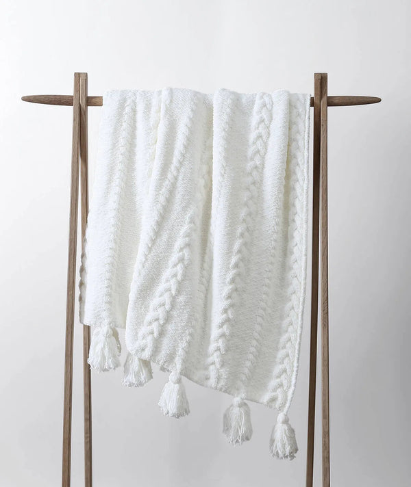 Braided Pom Pom Throw Blanket