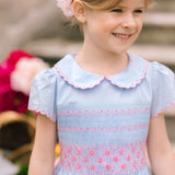 Cassis Blue Short Sleeve Smocked Dress