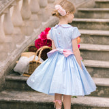 Cassis Blue Short Sleeve Smocked Dress