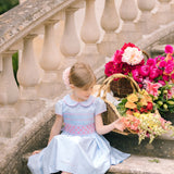 Cassis Blue Short Sleeve Smocked Dress