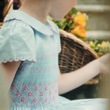 Cassis Blue Short Sleeve Smocked Dress