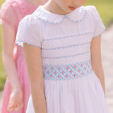 Cassis White Short Sleeve Smocked Dress