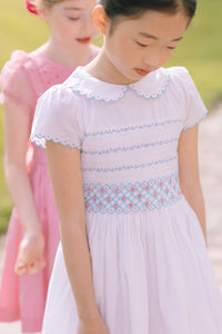 Cassis White Short Sleeve Smocked Dress