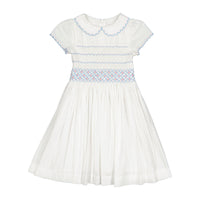 Cassis White Short Sleeve Smocked Dress