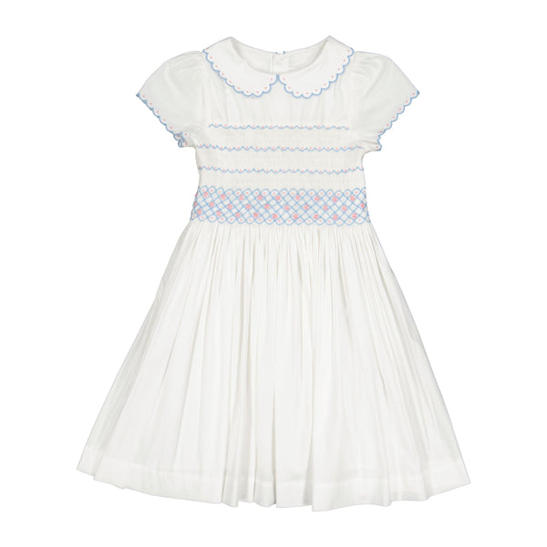 Cassis White Short Sleeve Smocked Dress