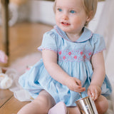 Cassis Blue Short Sleeve Smocked Bubble