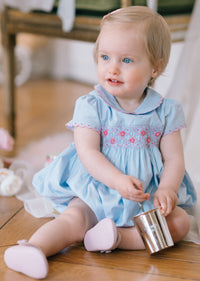 Cassis Blue Short Sleeve Smocked Bubble
