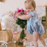 Cassis Blue Short Sleeve Smocked Bubble